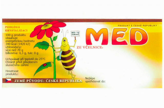 Samolepicí etiketa na Med - kreslená včelka