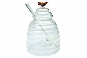 Dóza na med skleněná s naběračkou medu